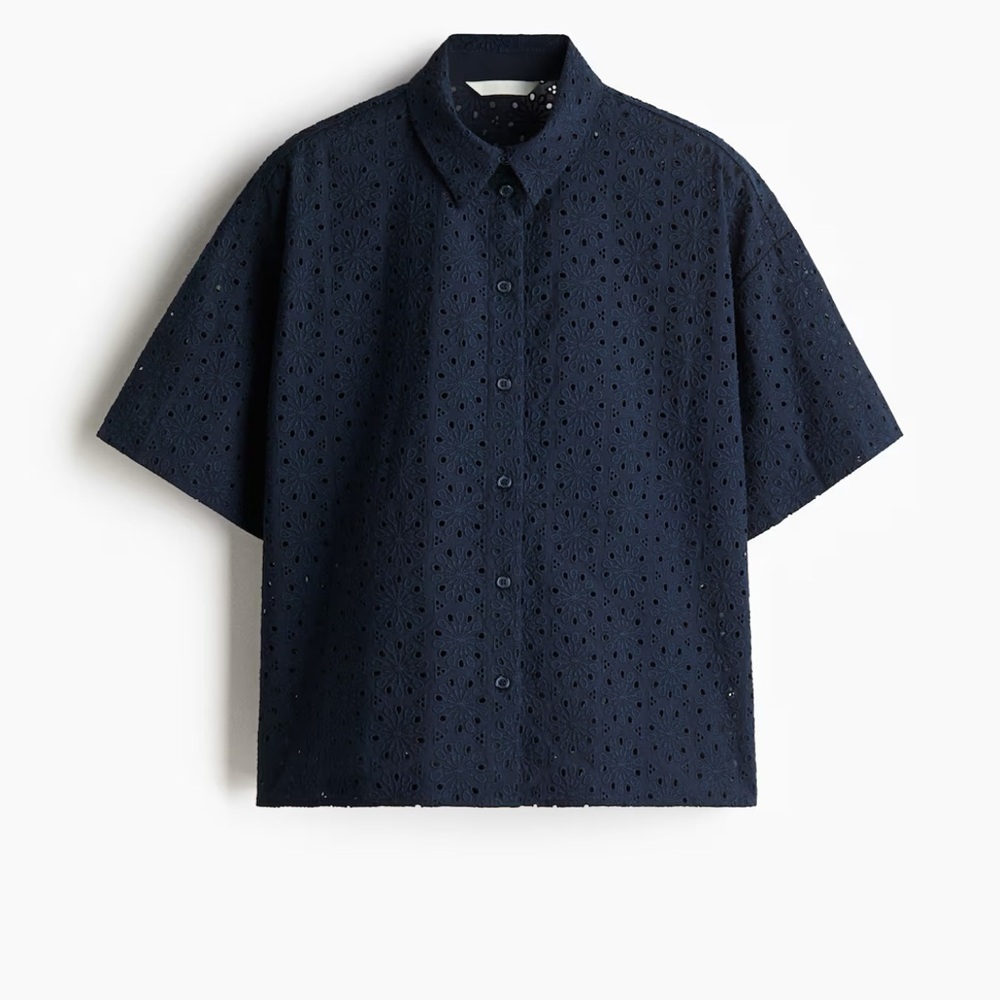 H&M Women's Navy Eyelet Embroidered Shirt